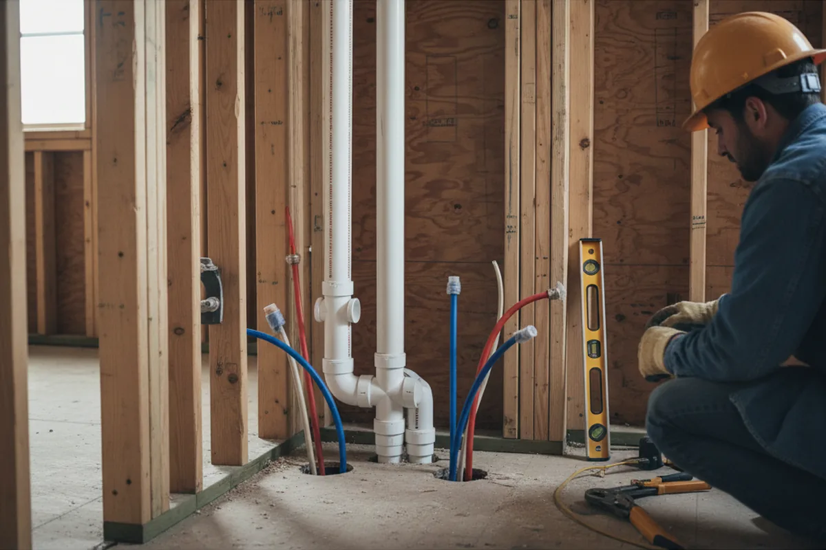 Drain and supply rough-in during Sump Pump Repair in Reisterstown